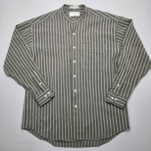 Leo Chevalier Striped Band Collar Casual Dress‎ Shirt Mens L/G